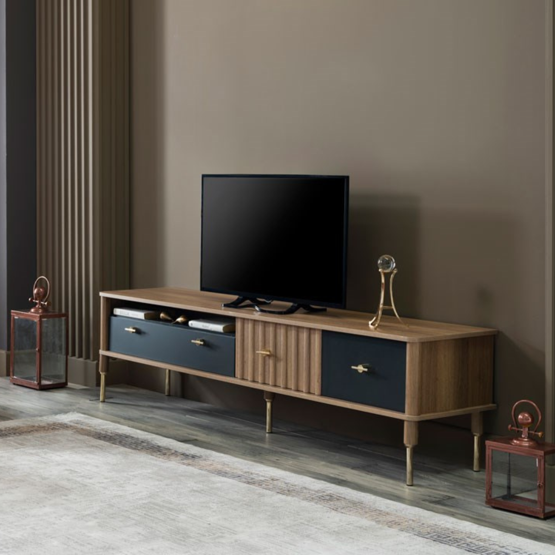 Meuble TV Gris 78cm - Bois, Pour écrans 101-125 Cm, Entièrement Assemblé