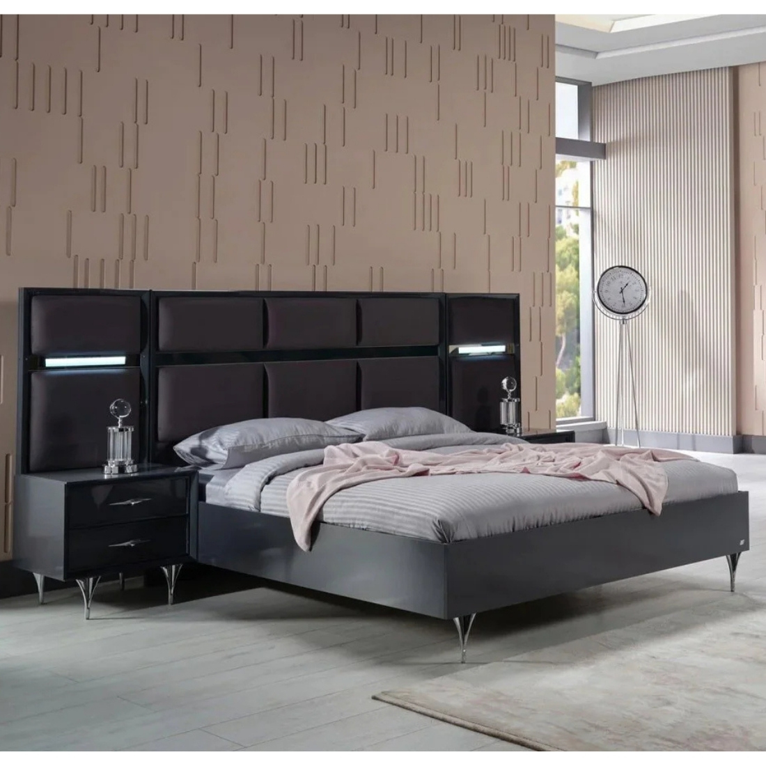VIOLA PACK LIT + 2 CHEVETS LED +COMMODE +MIROIR