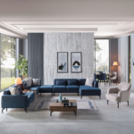 MARY SALON 8 UNITES MODULABLES BLEU AVEC FAUTEUIL